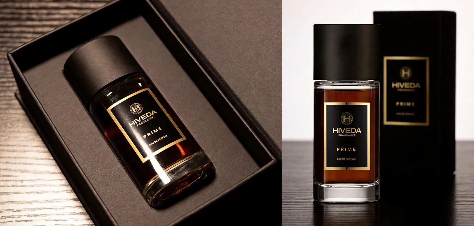 perfume bottle with black presentation box and fitted insert