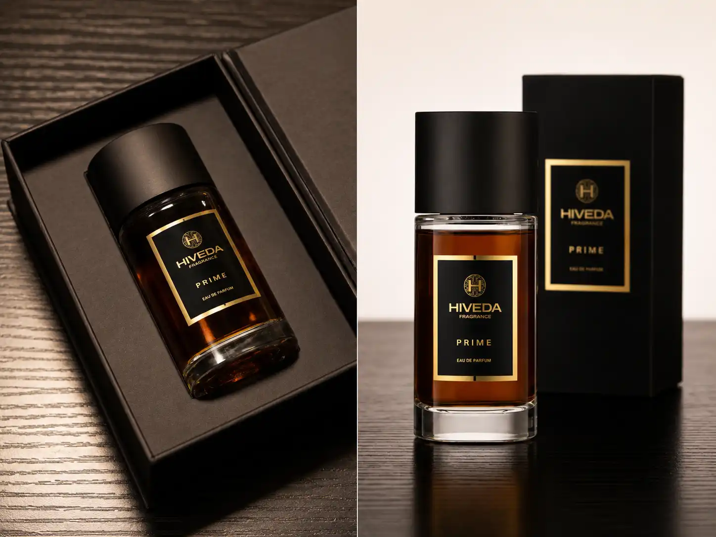 perfume bottle with black presentation box and fitted insert