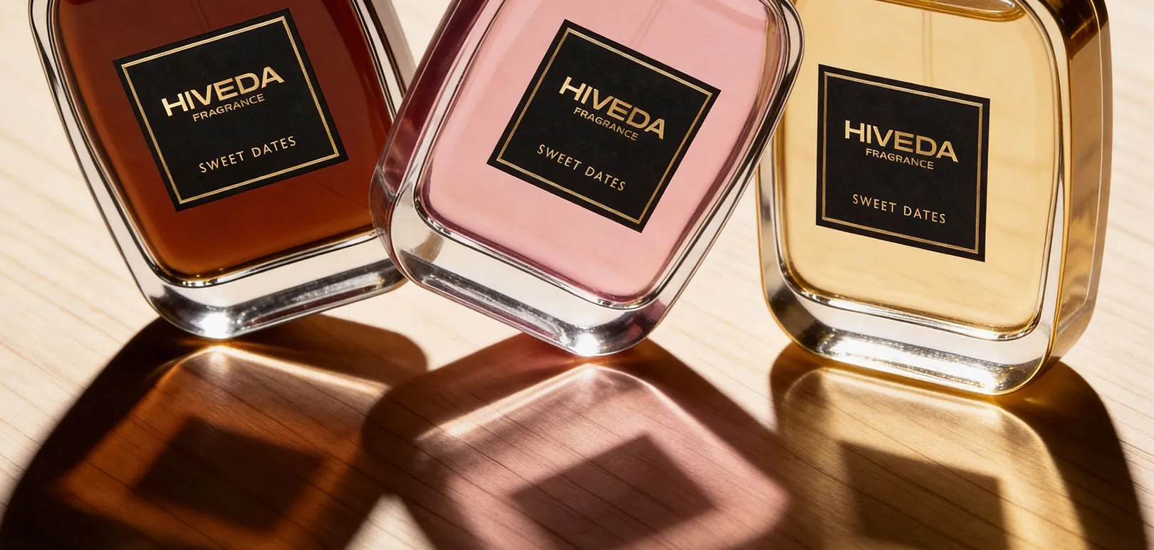 perfume bottles with amber rose and pale gold fragrance colors