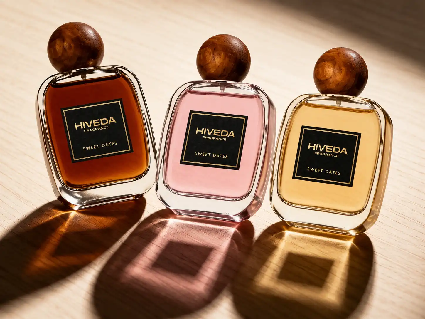 perfume bottles with amber rose and pale gold fragrance colors