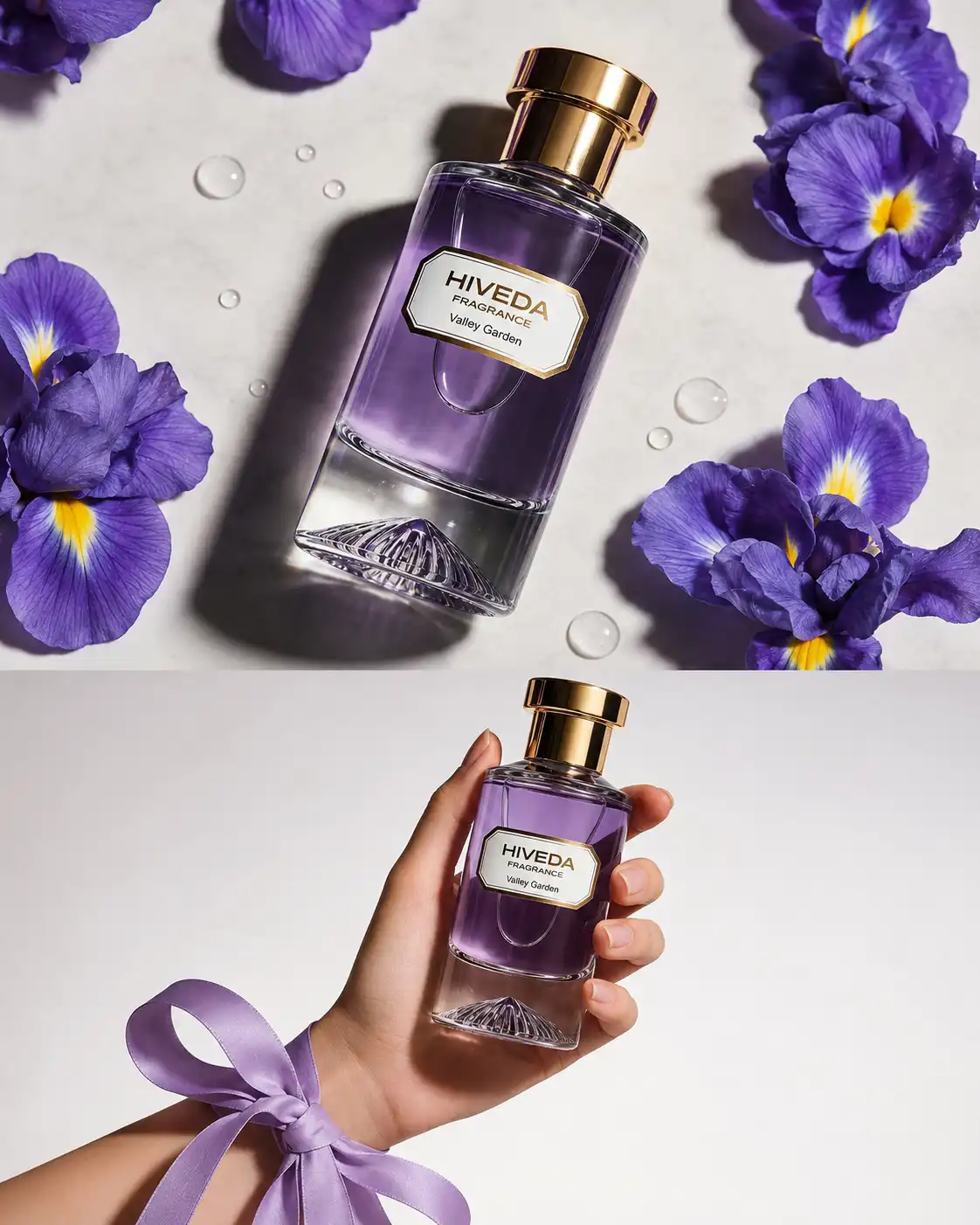 clear glass perfume bottle with sculpted radial base