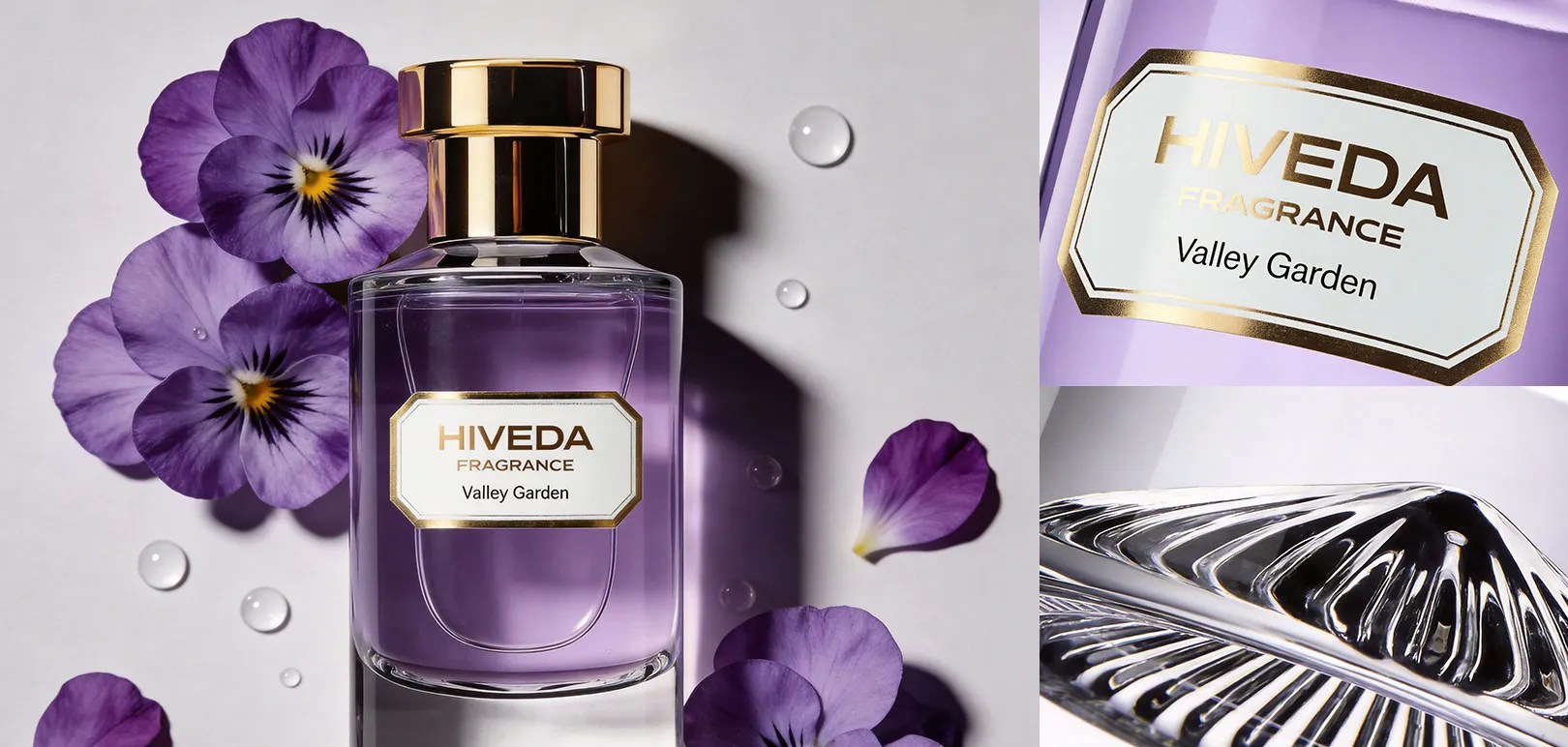 perfume bottles with purple pink and green fragrance colors