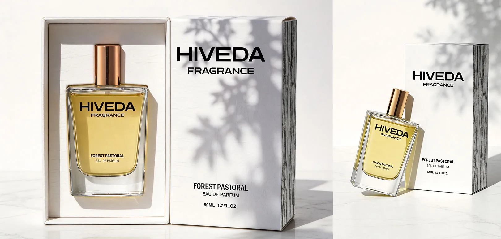perfume bottle with white presentation box and fitted insert