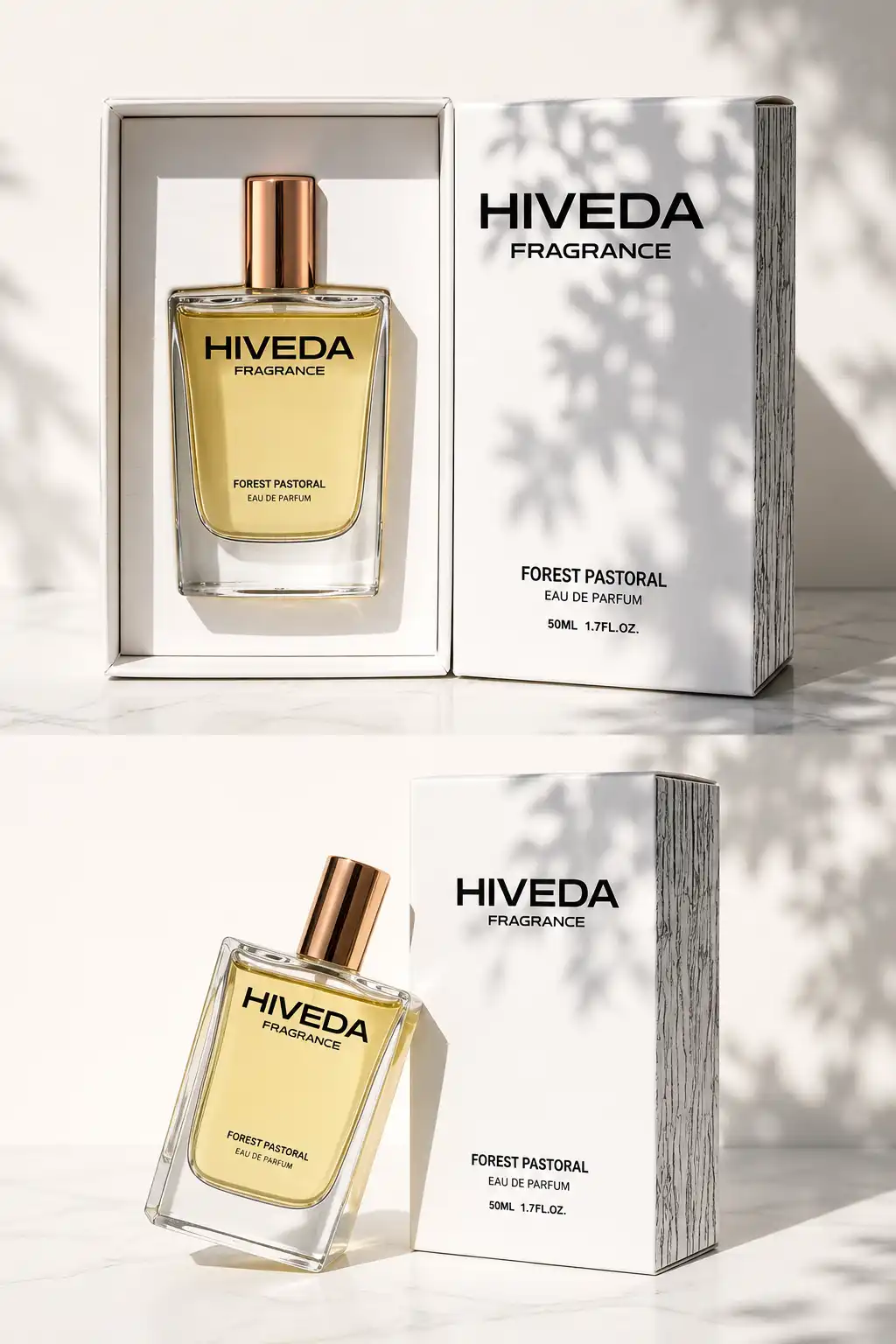perfume bottle with white presentation box and fitted insert