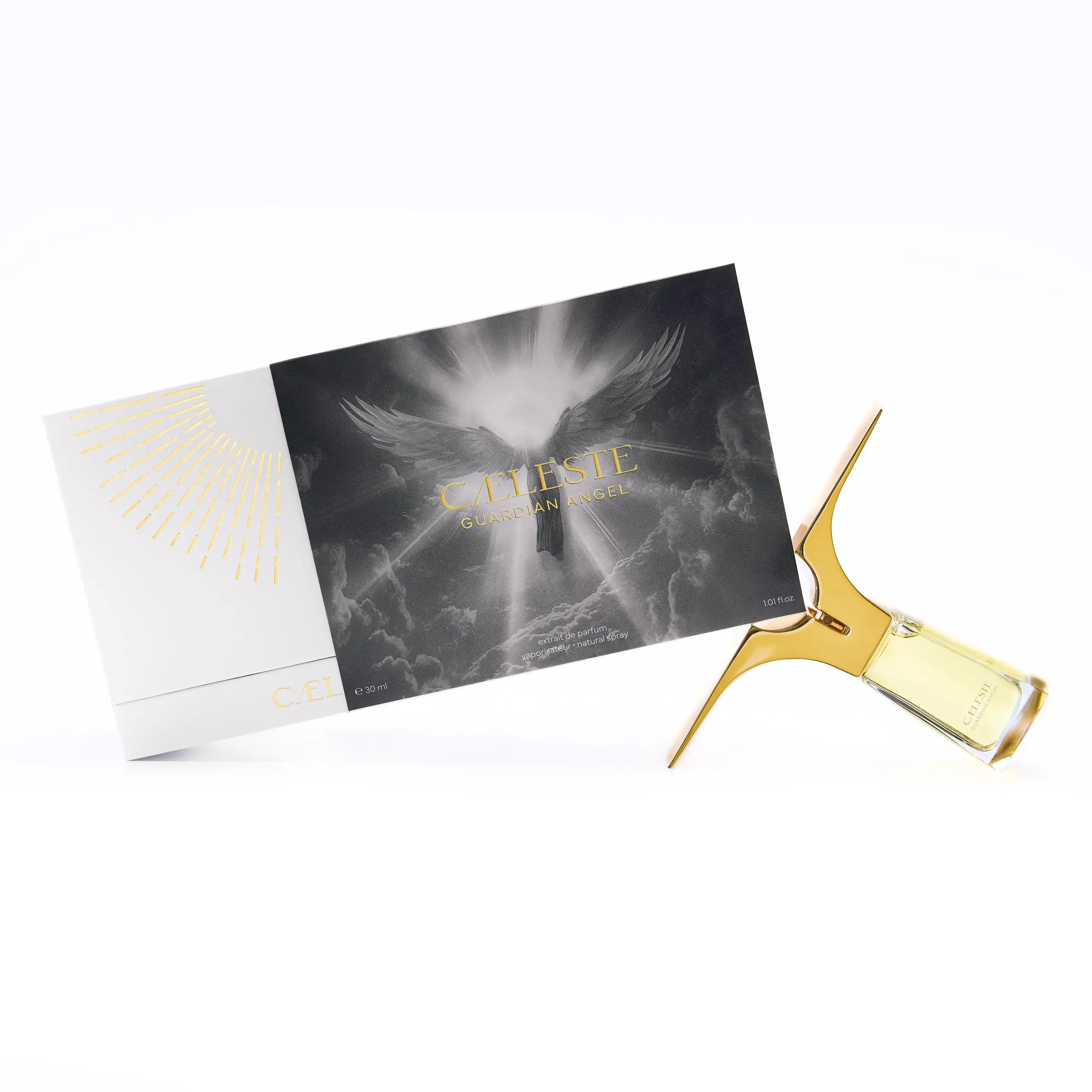 Caeleste Parfums perfume bottle and secondary packaging presentation