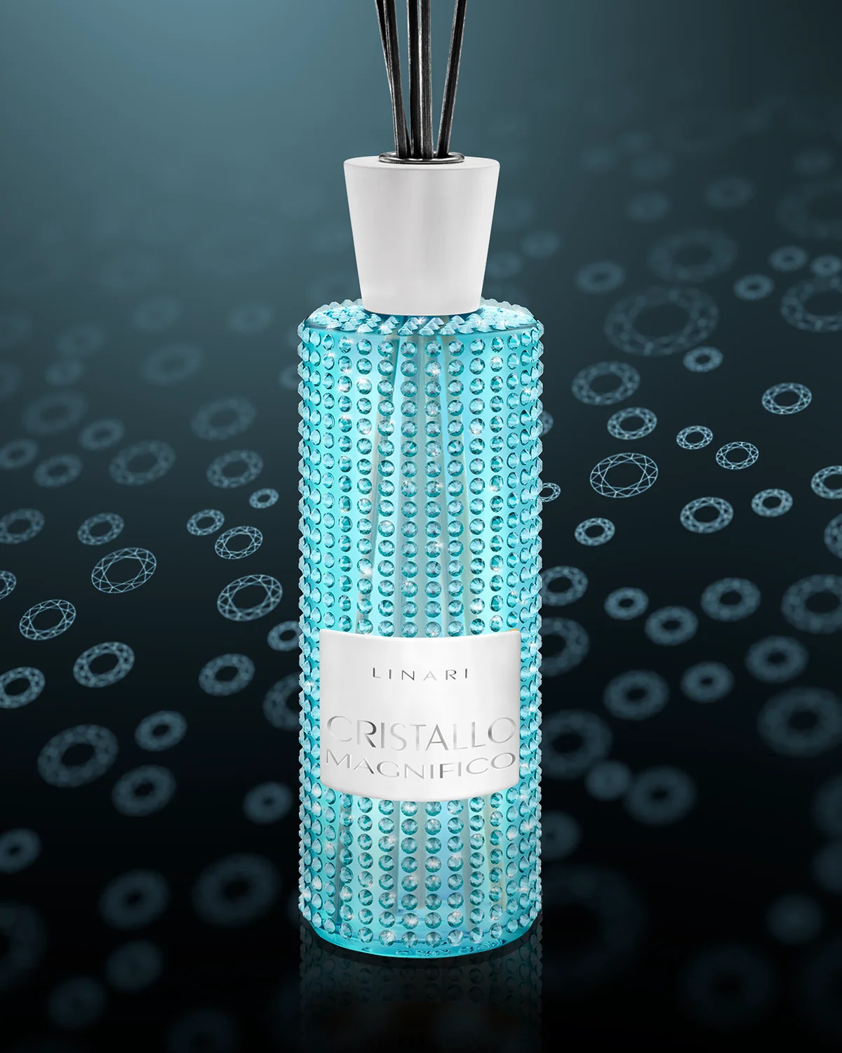 LINARI CRISTALLO-MAGNIFICO diffuser covered with aquamarine-coloured crystals
