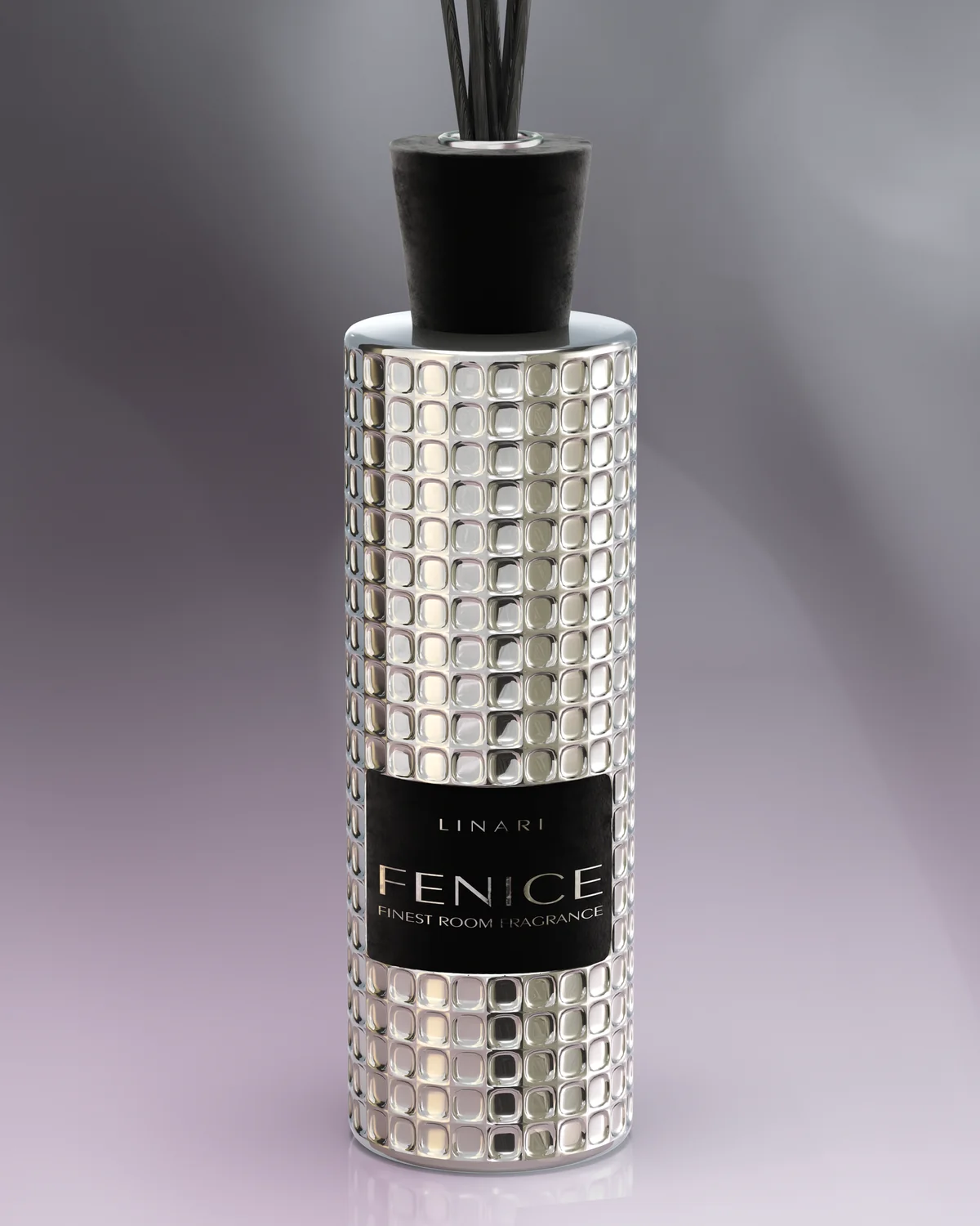 LINARI FENICE diffuser with three-dimensional square glass surface and black velvet details