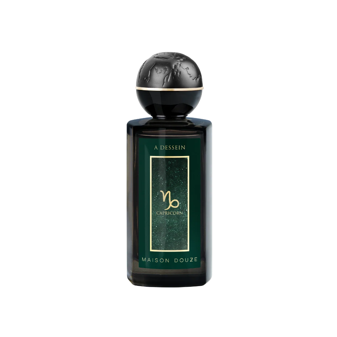 Maison Douze A Dessein Capricorn perfume bottle with green zodiac panel