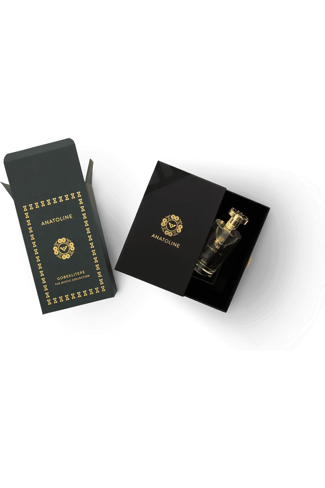 ANATOLINE Gobeklitepe perfume bottle presented inside a dark box with gold-toned graphics